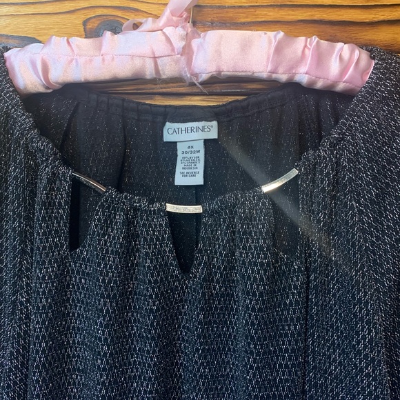 Catherines Black Silver Metallic Plus Sz Designer Blouse Top Silver Hardware 4X - Picture 2 of 5